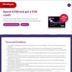 Warehouse Money - Spend $700 or More with Your Purple Visa Card at Any Store before 31 March 2017 and Get a $30 Credit 