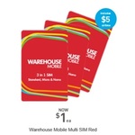 Warehouse Mobile Multi SIM Red for $1 Contains Airtime of $5 at Warehouse Stationery