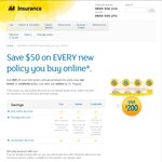 Save $50 on Every New Policy (Home, Contents, Car) You Buy Online @ AA Insurance