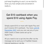 Get $10 Cash Back When You Spend $10 with ASB Apple Pay