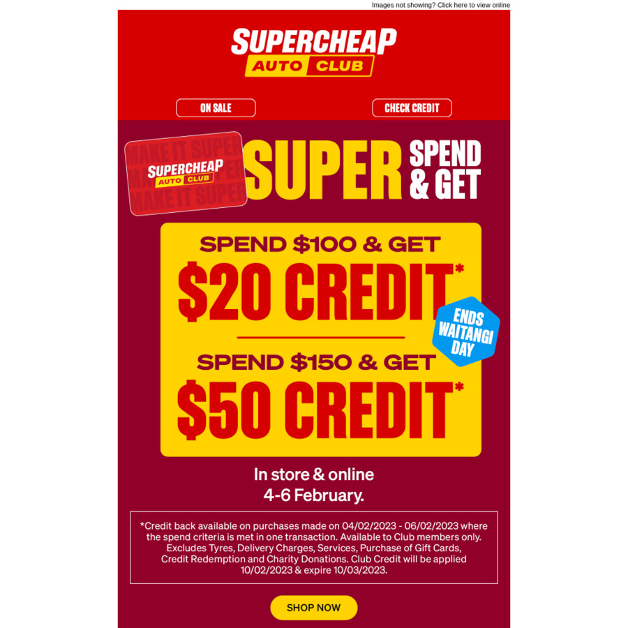Spend 100 get 20 Credit, Spend 150 get 50 Credit (In store and
