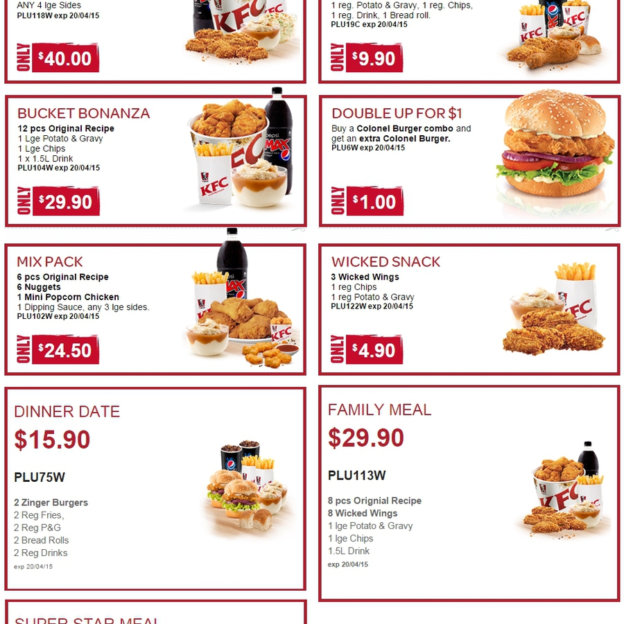 KFC Coupons Valid until 20 April @ Participating Stores - ChoiceCheapies