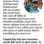 Win 1 of 2 $25 Press Hall Food Vouchers from The Dominion Post (Wellington)