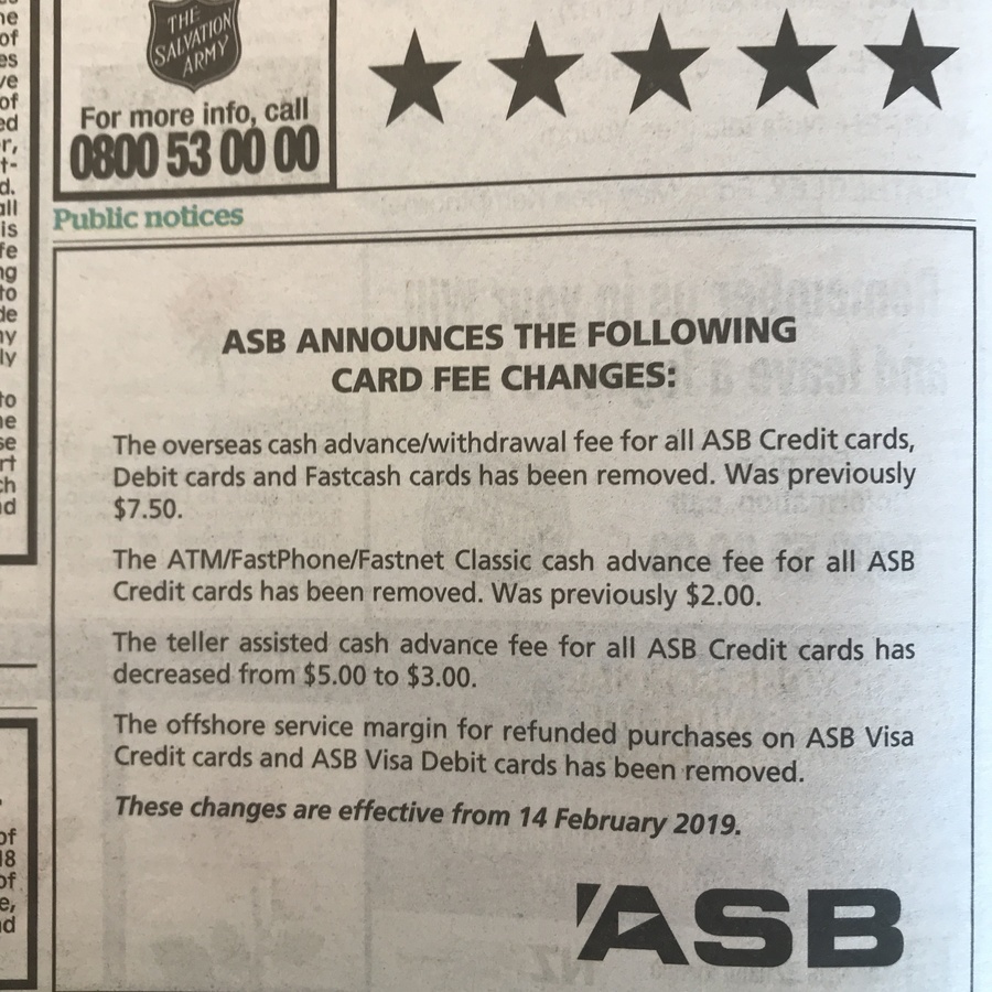 ChoiceCheapies ATM Withdrawals Free from ASB Overseas - Fee