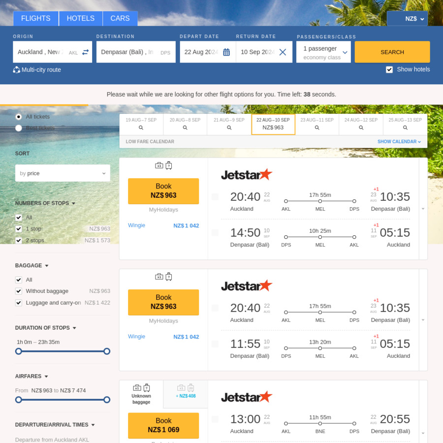 Auckland to Bali, Indonesia from 899 Return on Jetstar [Winter 2024