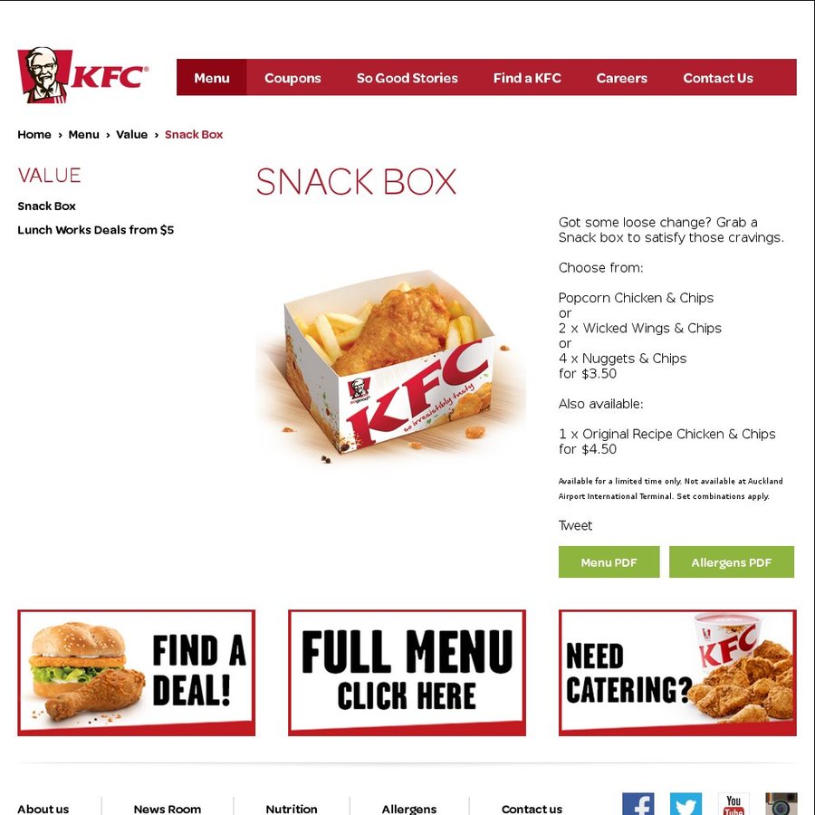 Popcorn Chicken, Nuggets or Wicked Wings Snack Boxes 3.50 KFC