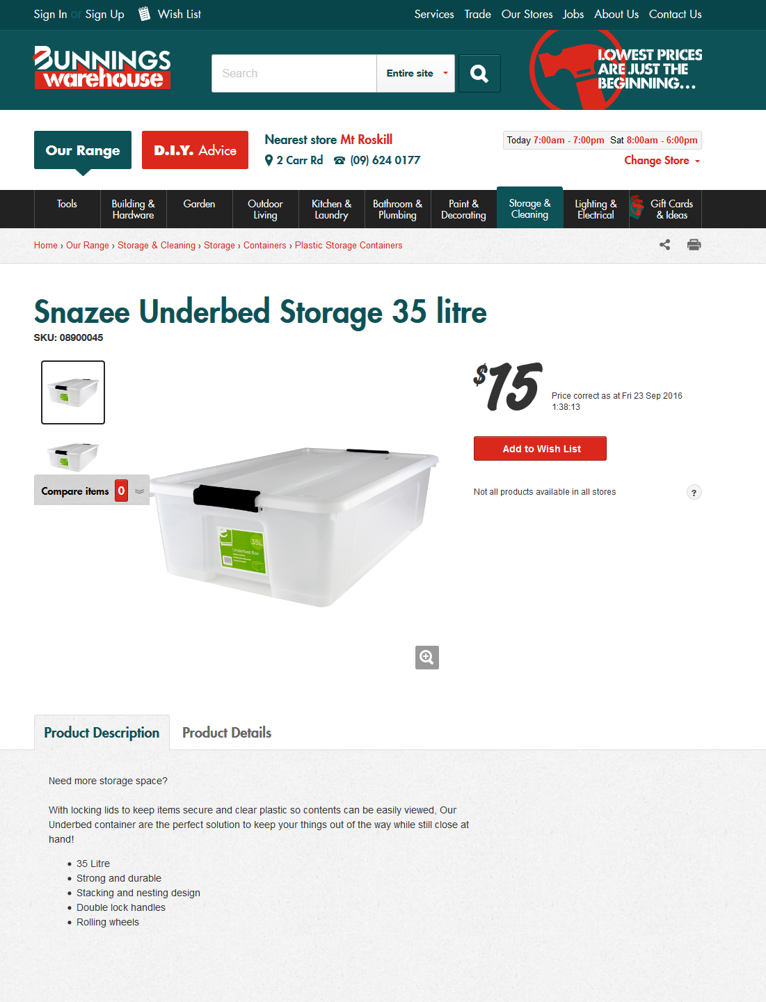 Snazee Underbed Storage 35 Litre 7 Was 15 Bunnings Product Page Bunnings Co Nz
